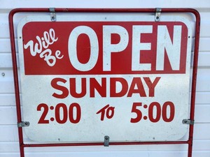 lot 343 image: Vintage Iron Sign Frame wMetal Open Sign