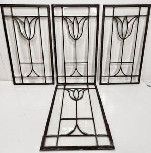 lot 381 image: Nice Matching Set of 4 Old Vintage Leaded and Beveled Glass Windows