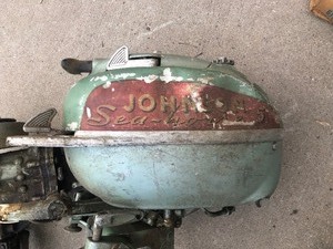 lot 387 image: 2 Vintage 1950s JOHNSON Seahorse Outboard Boat Motors - 1 Good and 1 for Parts