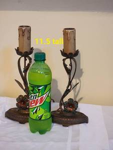 lot 210 image: Art Deco Floral Candlestick Table Lamps, pair