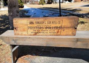lot 53 image: Antique Wooden Crate from Minneapolis Printers Rollers