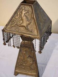 lot 94 image: Art Deco Pierced Brass Candle Lamp
