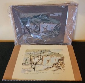 lot 33 image: Stunning Original Fine Art Painting with Master and Handwritten Note - Manuel de la Garza - Offset y Acuarela
