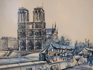 lot 35 image: Exquisite Fine Art Watercolor Print - Ducollet - Paris, Notre Dame et les Bouqinistes
