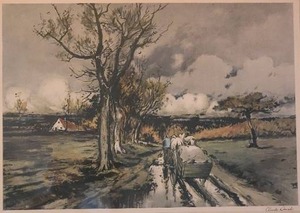 lot 39 image: Breathtaking Fine Art Impressionist Watercolor Print - Claude Dorval - Rough Road