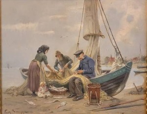 lot 49 image: Breathtaking Original Fine Art Oil Painting - Fishing Net