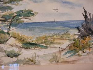 lot 80 image: Dreamy Original Fine Art Watercolor Landscape - N. Green - Sea Bluff - 1965