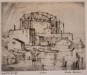 lot 38 image: Antique Swedish-Minnesotan Fine Art Print - Knute Heldner - Duluth Bridge - 1200