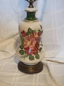 lot 239 image: 70S Porcelain Floral Lamp