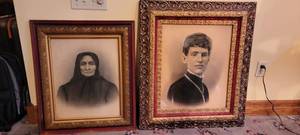 lot 155 image: Antique Charcoal Portraits in Ornate Frames