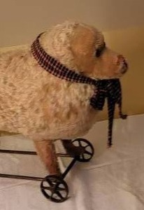 lot 6 image: Antique German Mohair Sheep Dog Riding Pull Toy