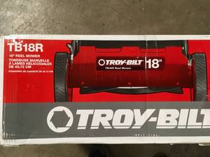 Troy-Bilt  18 in. Manual Walk Behind Reel Lawn Mower with Grass Catcher Customer returns review all pictures