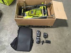 RYOBI  ONE HP 18V Brushless 16 in. Cordless Battery Walk Behind Push Lawn Mower with (2) 4.0 Ah Batteries and (1) Charger Customer returns review all pictures