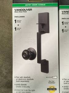 Defiant  Vancouver Matte Black Entrance Door Handleset with Hartford Interior Knob Customer returns review all pictures