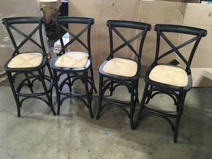 Top Rated Home Decorators Collection  Mavery Black Cross Back Wood Counter Stool with Woven Rattan Seat Lot of 4 Customer returns review all pictures