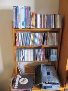 lot 302 image: Wood Multi-Media organizer nearly f...