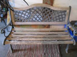 lot 350 image: Wood Slatted park bench with cast i...