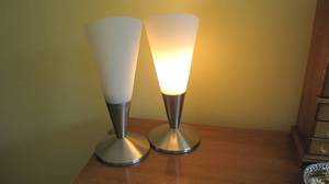 lot 60 image: Set of 3-abstract metal and plastic touch lamps