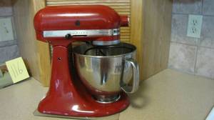 lot 119 image: Red Kitchen-Aide stand mixer with a...