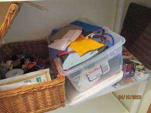 lot 252 image: Shoebox tote, Suitcase style basket...