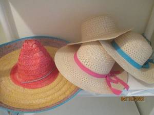 lot 260 image: Straw Sombrero and (3) straw sun ha...