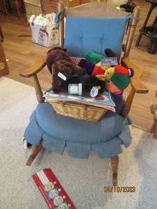 lot 299 image: Vintage Wood framed, padded rocking...