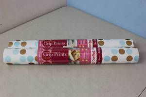 lot 59 image: NEW - 2 ROLLS Con-Tact 04F-C7HT4-06 Shelf Liner Grip Prints 4 ft. L X 18 W BlueBrown Polka Dots Non-Adhesive BlueBrown 790444018579 MSRP $14.98