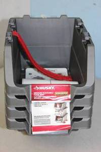 lot 196 image: NEW - Husky Stackable 9-inch Click Bins in Grey (4-Pack) 731161033452