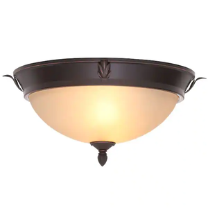 lot 6 image: NEW - Hampton Bay Earle 15 in. 2-Light Oil-Rubbed Bronze Flush Mount with Glass Shade 850005441014 MSRP $29.97