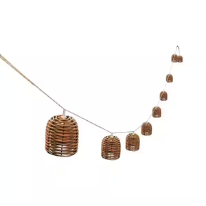 lot 24 image: NEW - Hampton Bay IndoorOutdoor 15.4 ft. 10-Light Brown Battery Powered Bell-Shaped Integrated LED Bulb Rattan String Lights 012109105791 MSRP $19.97