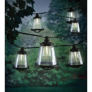 lot 18 image: NEW - Hampton Bay OutdoorIndoor 11 ft. Plug-In LED ST38 Vintage Bulb String Light with Seedy Cage (10-Heads) 842674050246 MSRP $24.97