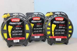 lot 154 image: NEW - Rino-Tuff Universal Fit .105 in. x 200 ft. Pro Marked Replacement Line for Gas String Grass TrimmerLawn Edger 015221169801 MSRP $59.94