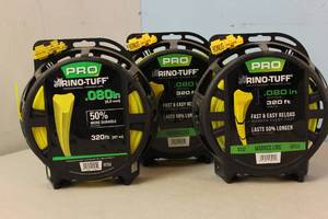 lot 156 image: NEW - 3 Packs of Rino-Tuff Universal Fit .080 in. x 320 ft. Pro Marked Replacement Line for Gas Corded and Cordless String Grass TrimmerLawn Edger 015221164820 MSRP $50.91