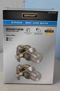 lot 184 image: NEW - Defiant Brandywine Stainless Steel BedBath Door Knob (2-Pack) 050134004863 MSRP $19.00