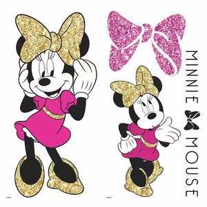 lot 75 image: NEW - RoomMates 5 in. x 11.5 in. 4-Piece Minnie Mouse Peel and Stick Wall Decals with Glitter 034878787220 MSRP $24.98
