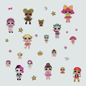 lot 77 image: NEW - LOL SURPRISE PEEL AND STICK WALL DECALS RoomMates 034878377636 MSRP $24.98