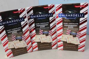 lot 362 image: 3 Bags of Ghiradelli Dark Chocolate Peppermint Bark Best By 5312023