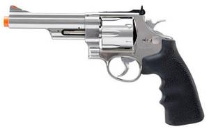 lot 201 image: NEW - Smith and Wesson M29 Electroplated Airsoft Revolver, Chrome 723364759178 MSRP $144.95