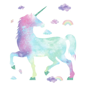 lot 98 image: NEW - RoomMates Galaxy Unicorn Peel And Stick Giant Wall Decal With Glitter 034878295565 MSRP $39.98
