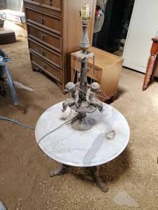 Elegant Marble And Brass Table With Built-In Lamp