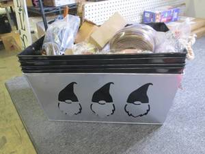 4 winter farmhouse tins with misc...