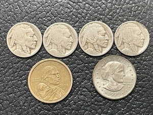 Buffalo Nickels, Sacagawea, and Susan B. Anthony Dollars