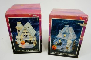 lot 32 image: (2) Halloween Ceramic Lighted Houses