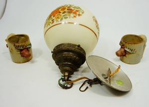 lot 71 image: MCM Hand Painted Hanging Lamp and 2 Moose Coffee Mugs...