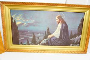 lot 90 image: Vintage Religious Print, Jesus, Christ on The Mount of Olives