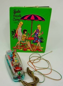 lot 101 image: Plastic Green BARBIE DOLL Case and Vintage Wall Phone,