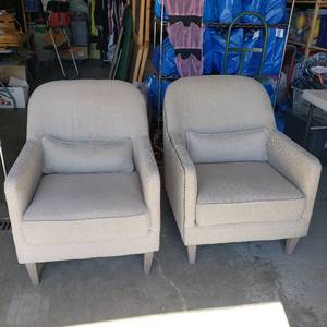 lot 3 image: Pair Of Herringbone Side Chairs With Tack Head Trim. Like New Condition