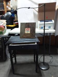 lot 12 image: Table 22x16x28 & 50 Holtcotter Floor Lamp 12x12 Frame