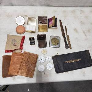 lot 17 image: Vintage Compacts, Letter Openers, Cig Case, Pill Box, Coin Purse & More