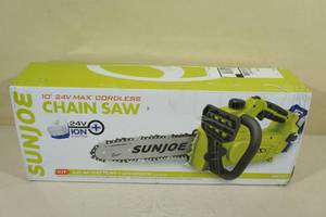 lot 77 image: Sun Joe 24V 10 iON Cordless Chainsaw Kit